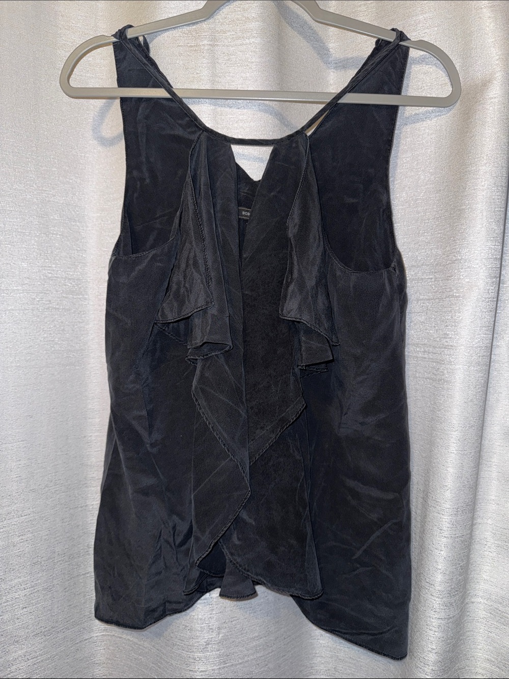 BCBGMaxAzria Black Ruffle-Front Silk Sleeveless Camisole